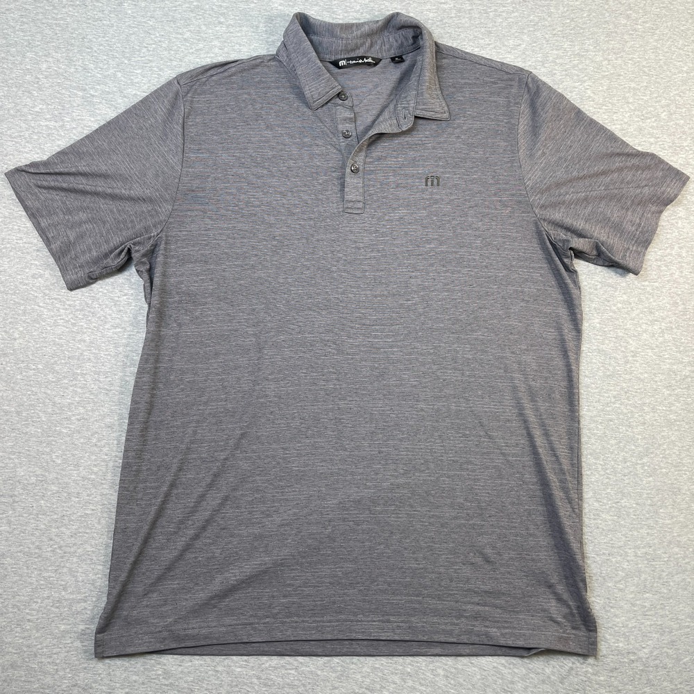 Travis Mathew The Heater Polo Shirt Mens XL Grey Micro Stripe Golf Performance L